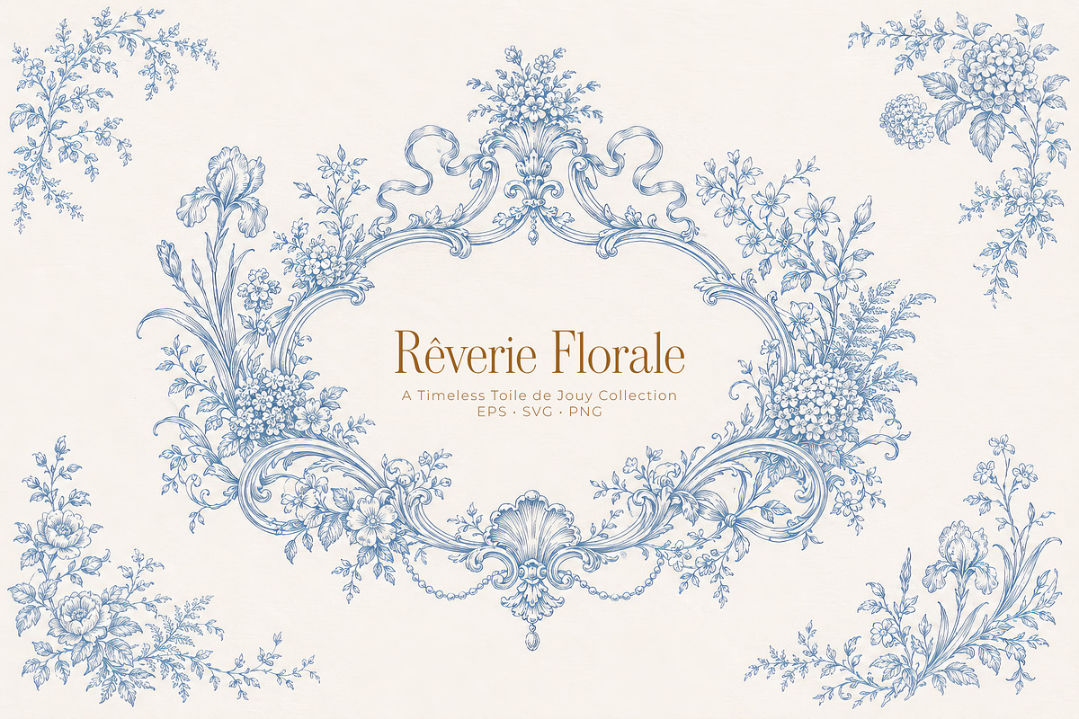 Vintage Toile de Jouy Frames Florals, an Object Graphic by Olya Creative (Photo 1 of 15)