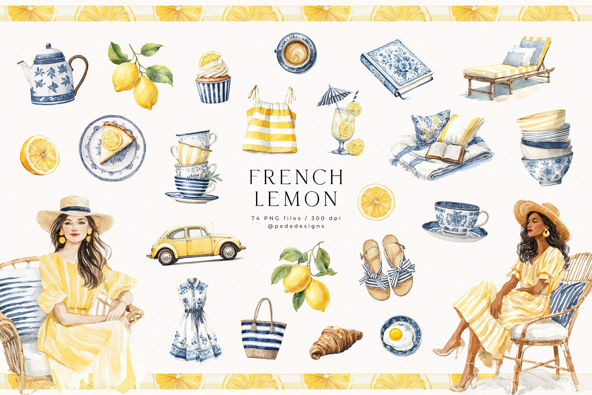 French Lemon Collection, a Decorative Illustration by PeDe Designs