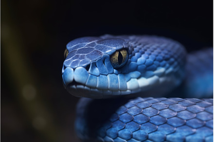 Blue viper snake head. Generate Ai, an Animal Photo by Ylivdesign