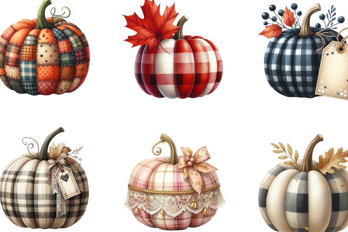 Autumn Plaid Pumpkin Clipart, an Illustration by Designking (Photo 3 of 4)