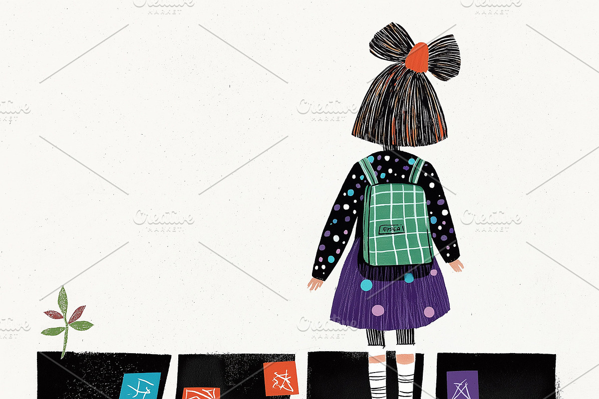 A little girl with a backpack alone, a Person Illustration by Sybillla