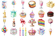 Watercolor Birthday Clipart, an Illustration by Daily.Designs (Thumbnail 2 of 3)