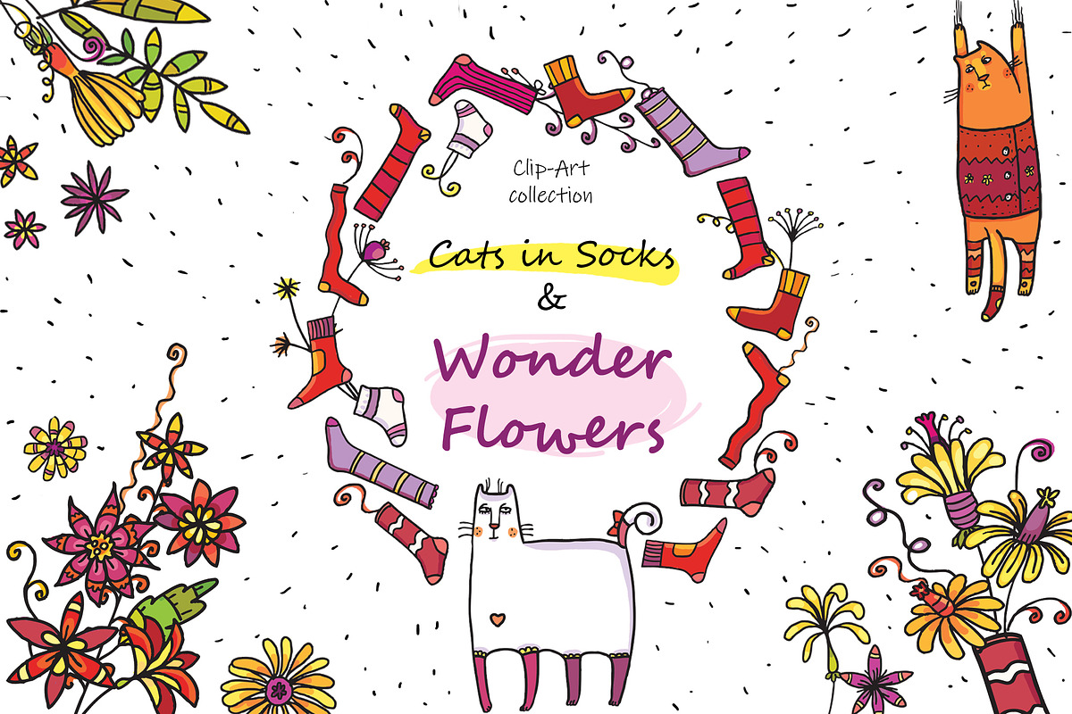 Cats in Socks & Wonder Flowers, an Object Graphic by Zooza Art (Photo 1 of 10)