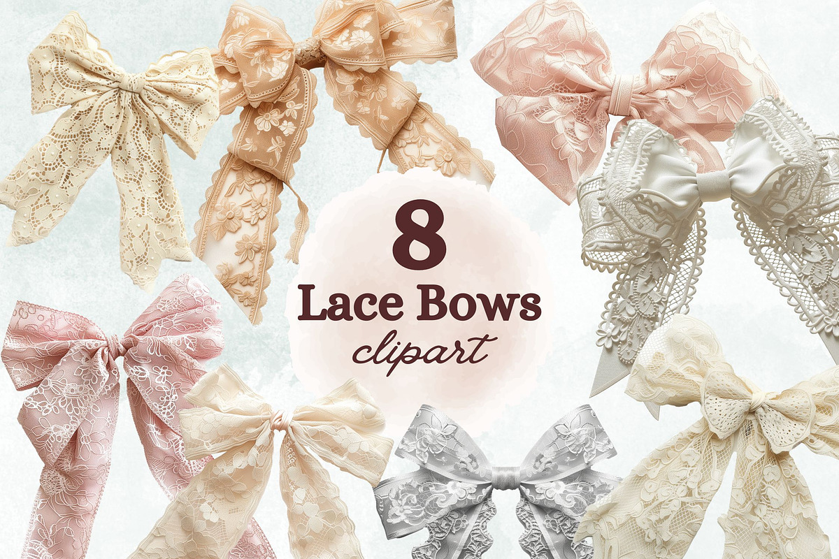 Lace Bows Clipart Set, a Decorative Illustration by Loony Dream Designs (Photo 1 of 4)