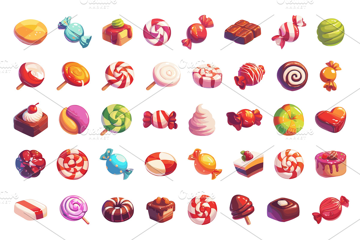 Candy Cartoon Icons Set Simple Style, an Object Illustration by LadadikArt