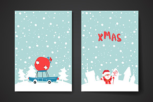 Set Of Cards In Christmas Style