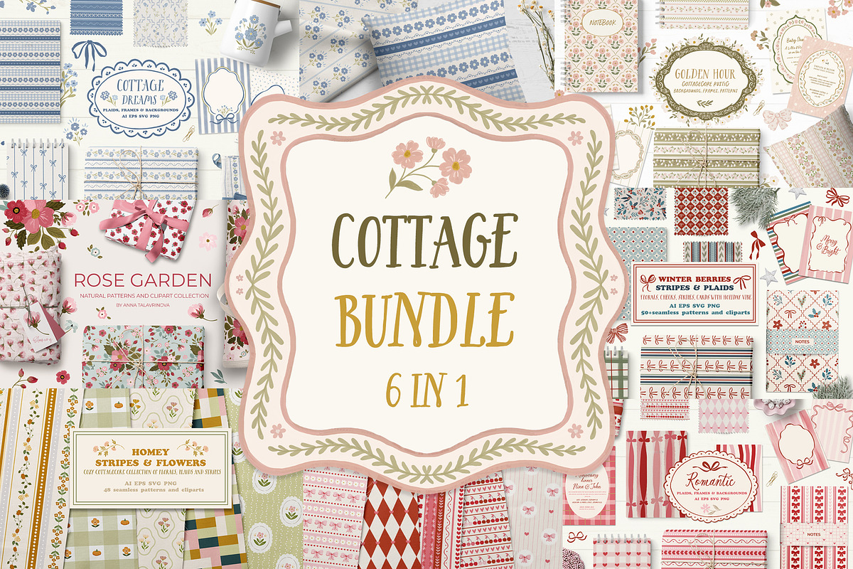 Cottagecore Bundle 6 in 1, a Graphic by Cozy pattern shop (Photo 1 of 7)