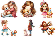 Little Girl and Dog Clipart, an Illustration by Pixels.Craft (Thumbnail 5 of 9)