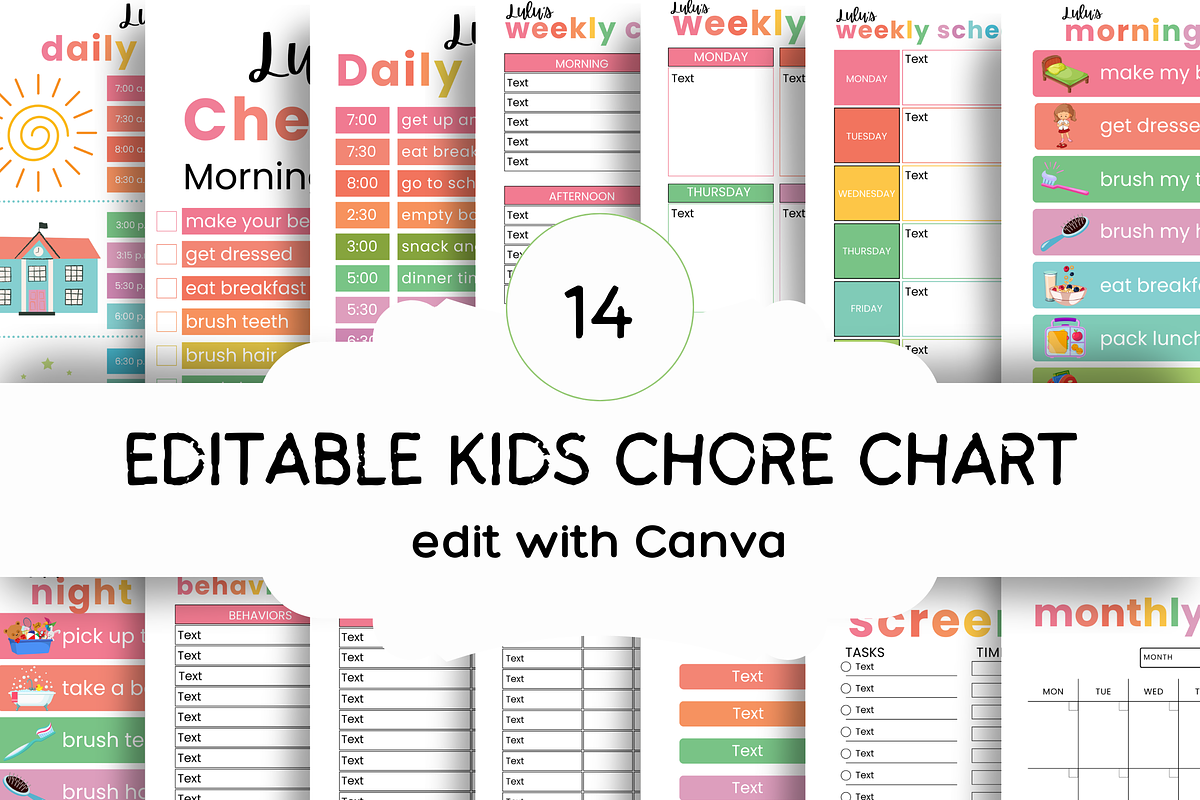 Kids Chore Chart, Canva Editable, a Stationery Template by Earley Bird Design Studio (Photo 1 of 6)