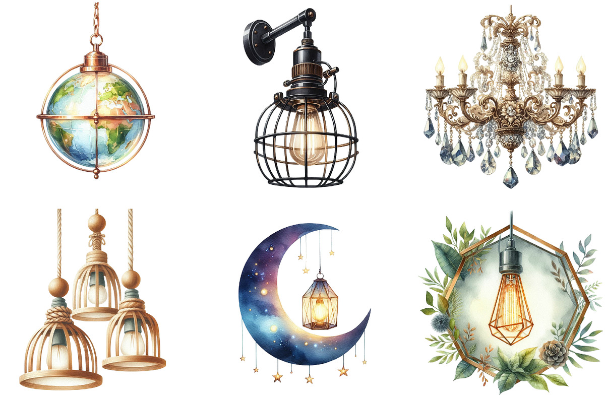Watercolor Hanging Light Clipart, an Illustration by DreamArtGraphic (Photo 2 of 5)