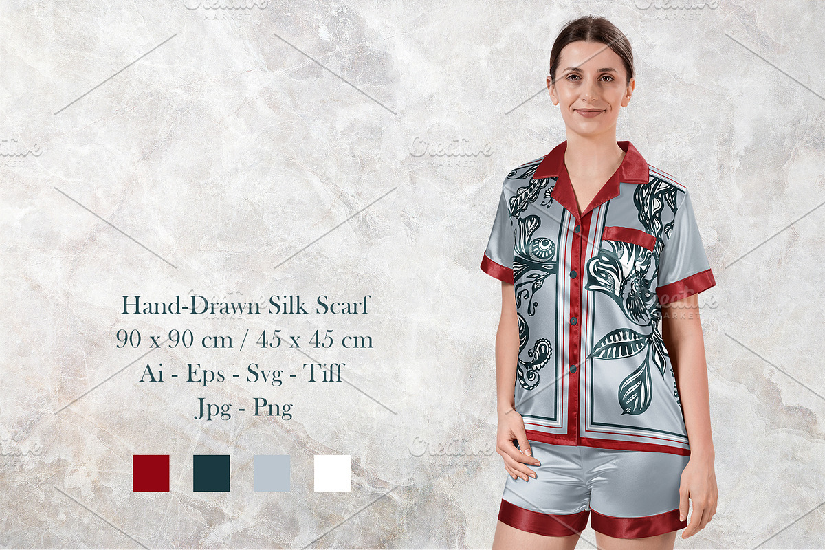 Crimson & Silver Botanical Scarf, an Object Graphic by ilustrinna (Photo 3 of 9)