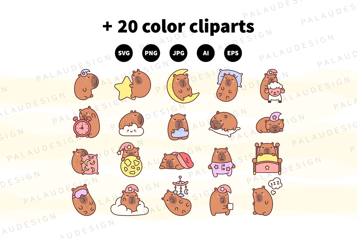 Capybara Sleep Clipart Set, an Animal Illustration by Palau (Photo 8 of 10)