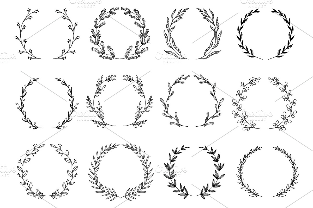 Hand Drawn Branch Wreathes Pack, a Decorative Illustration by alexdndz (Photo 5 of 6)