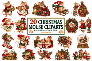 Vintage Christmas Mouse Clipart PNG