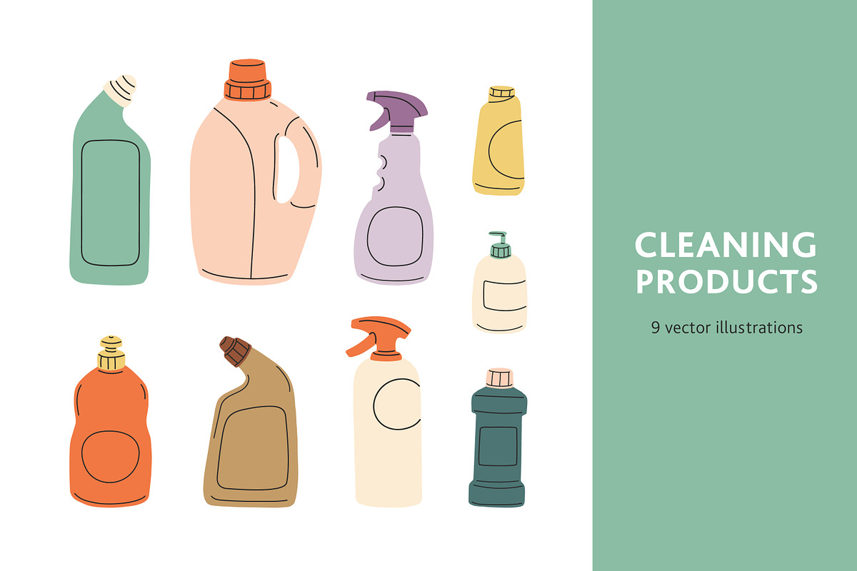Detergent bottles for cleaning set, an Object Illustration by Good Studio