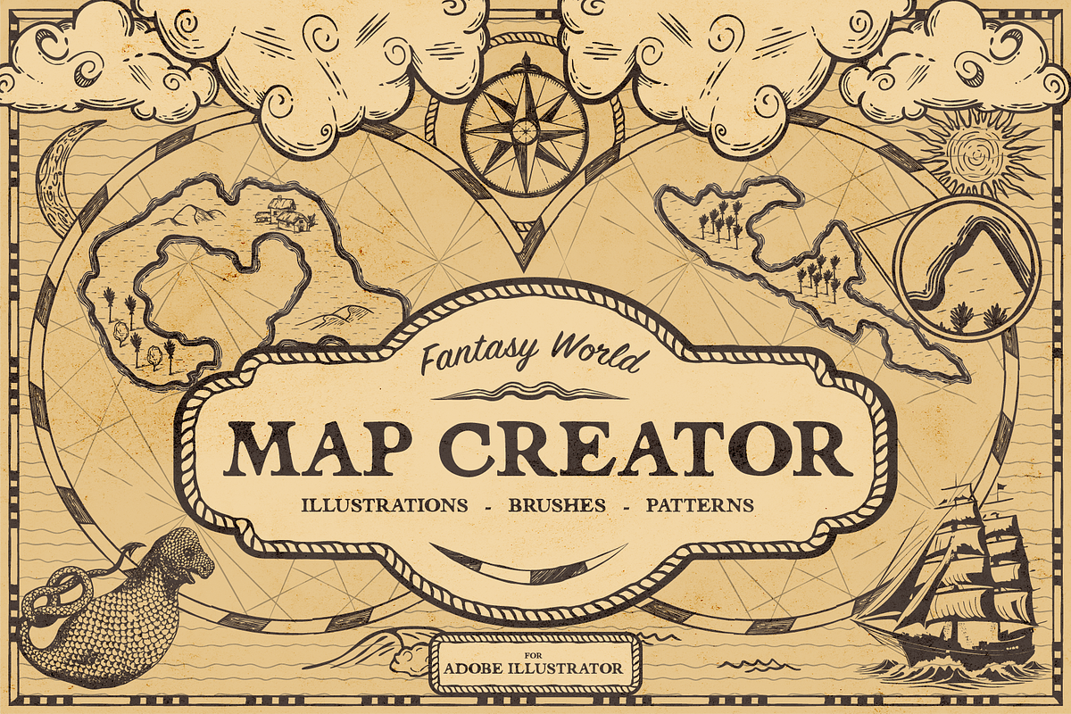 Fantasy Worlds: Antique Map Creator, a Brushes & More by Salty Sweet Creative (Photo 1 of 10)