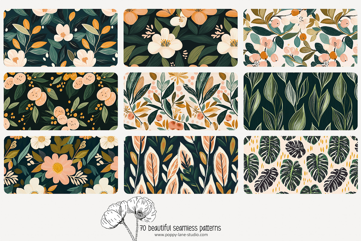 70 abstract botanical repeat pattern, a Pattern Graphic by Poppy Lane ...
