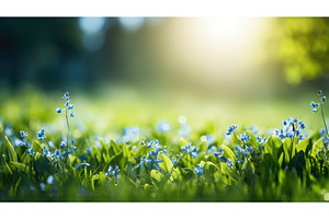 wildflowers bokeh green blue ai, a Background Photo by pikepicture