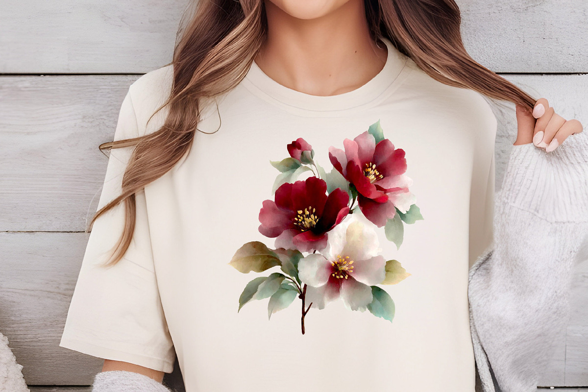 Watercolor Burgundy Florals Png, an Illustration by DreamCafeArt (Photo 6 of 6)