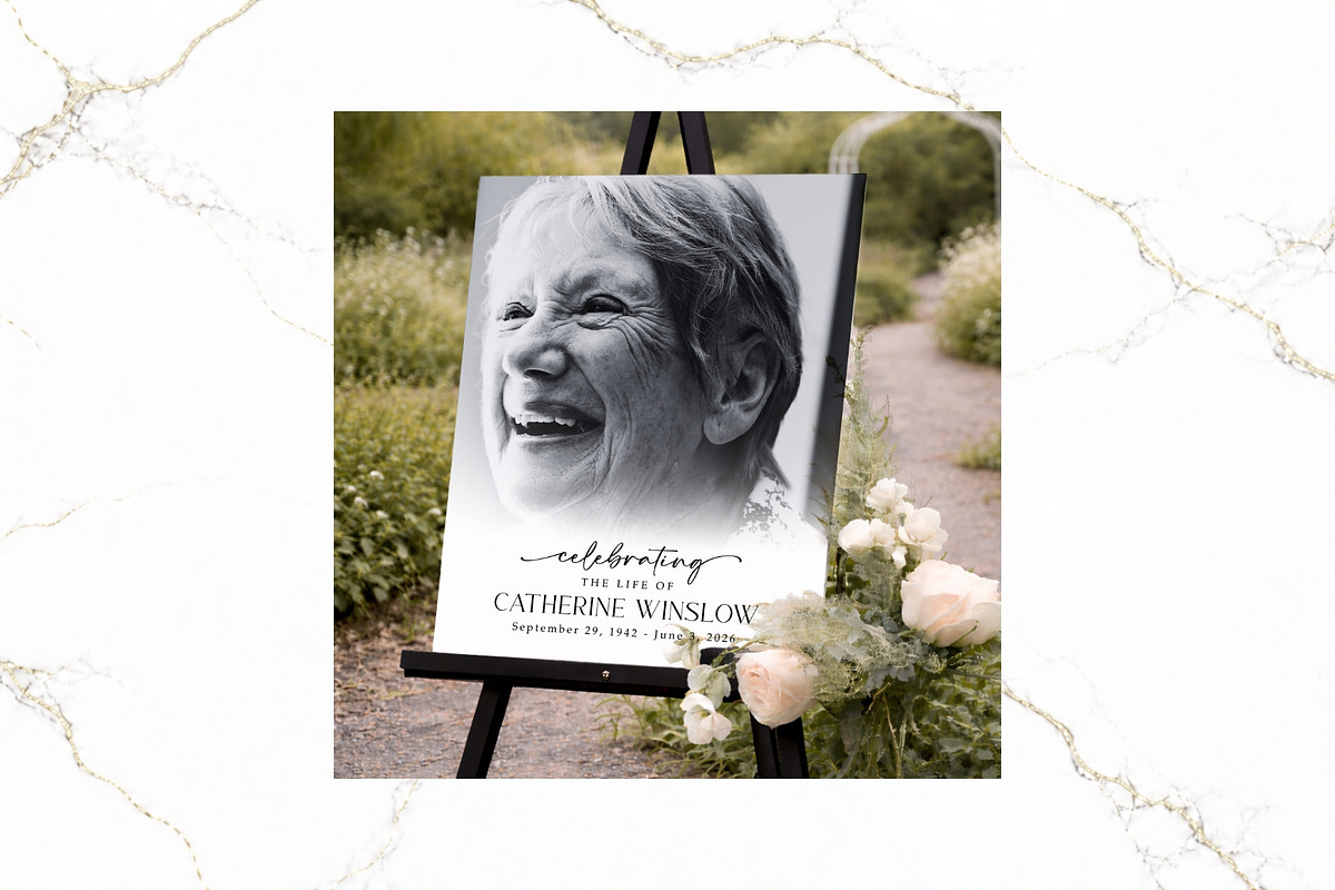 Funeral Welcome Sign B&W Canva FR006, a Poster Template by TyphoonStudio (Photo 3 of 9)
