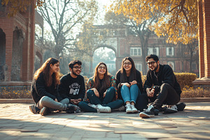 Group of friends enjoying a joyful m, a Photo by Tanuart