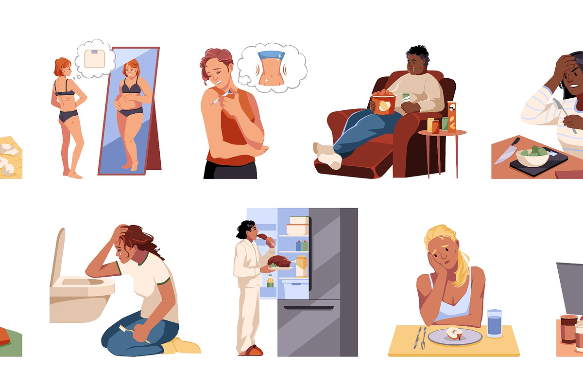 Eating disorder people. Unhealthy, a Food Illustration by YummyBuum (Photo 2 of 3)