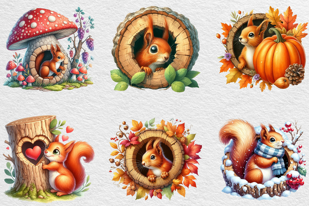 Squirrel Peeping Hole Clipart, an Illustration by Black Bird Studio (Photo 2 of 4)