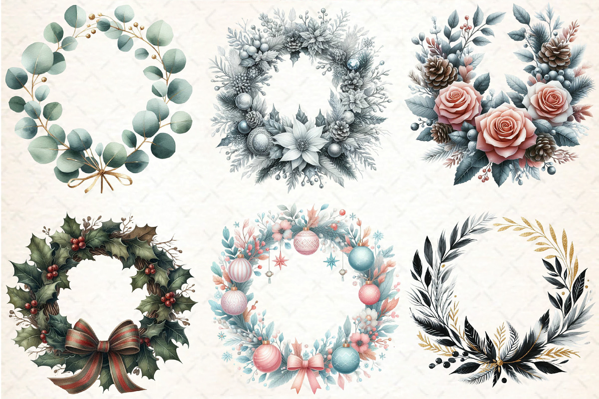 Watercolor Christmas Wreath Clipart, an Illustration by DreamCafeArt (Photo 3 of 5)