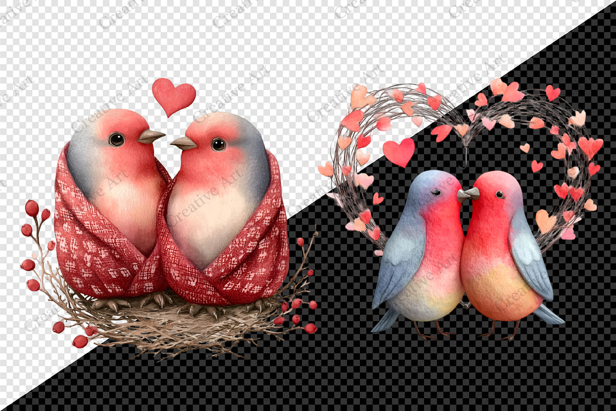 Valentine Cute Couple Birds Clipart, an Illustration by Creative Art (Photo 8 of 9)