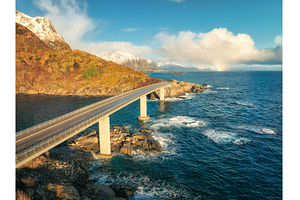 Aerial view of bridge, sea with, a Nature Photo by den-belitsky