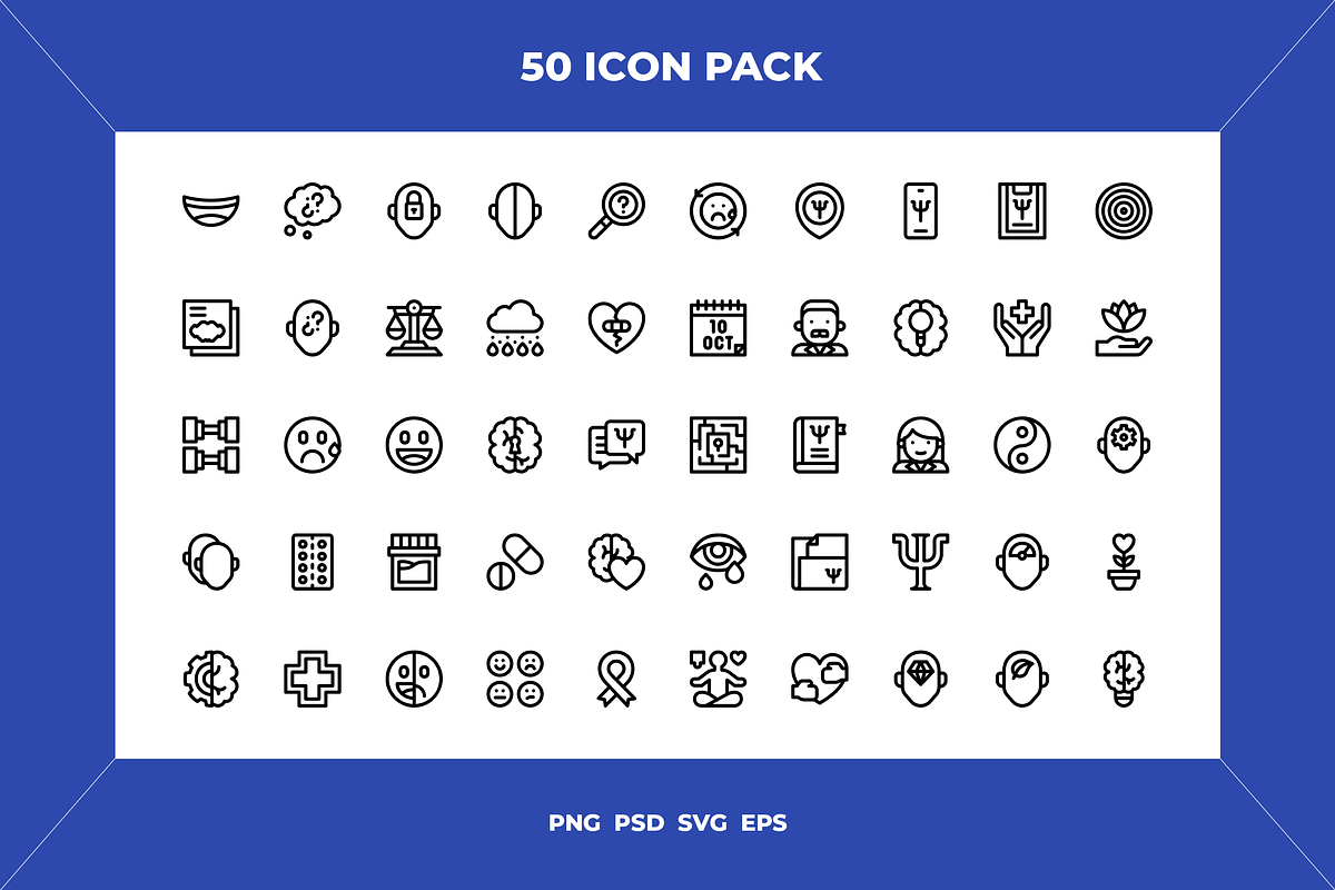 50 Mental health icons, an Outline Icon by Wencory (Photo 1 of 2)