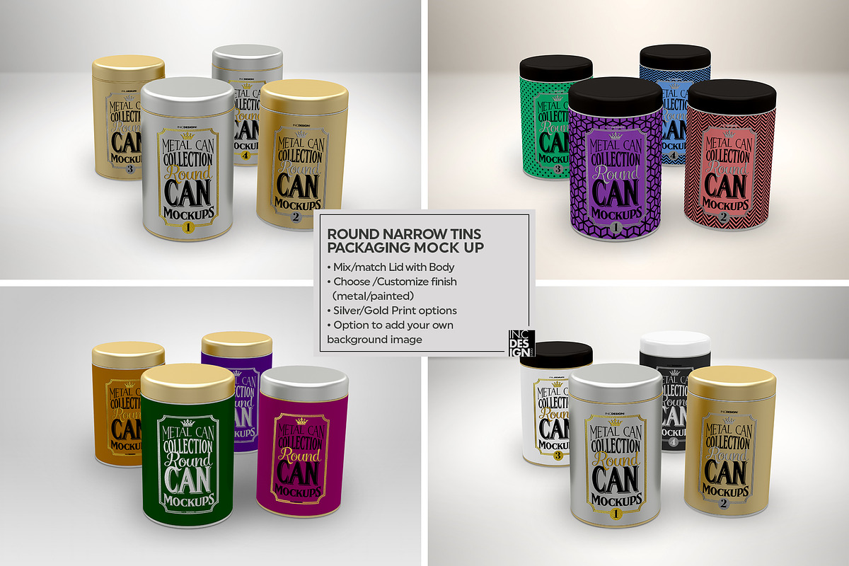 Round Narrow Tins Packaging Mockup, a Cups & Container Mockup by INCDesign (Photo 6 of 6)
