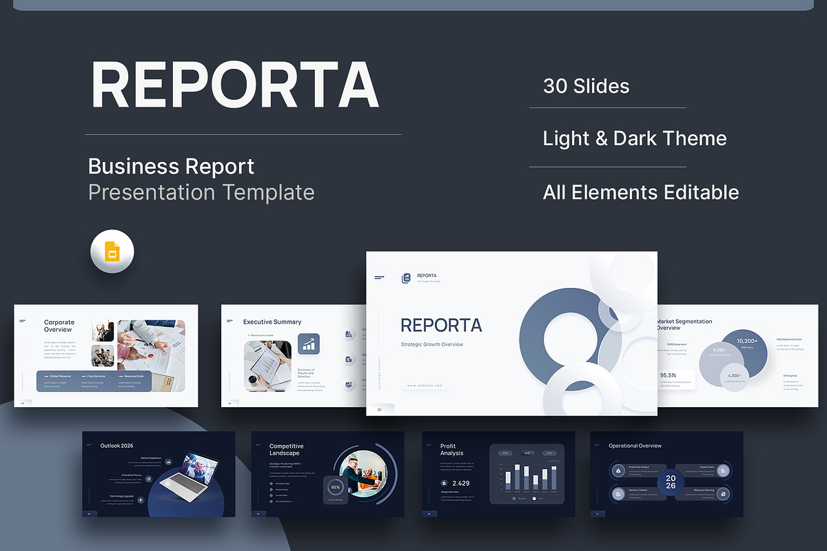 Business Report Google Slides, a Presentation Template by New Coral Design (Photo 1 of 6)