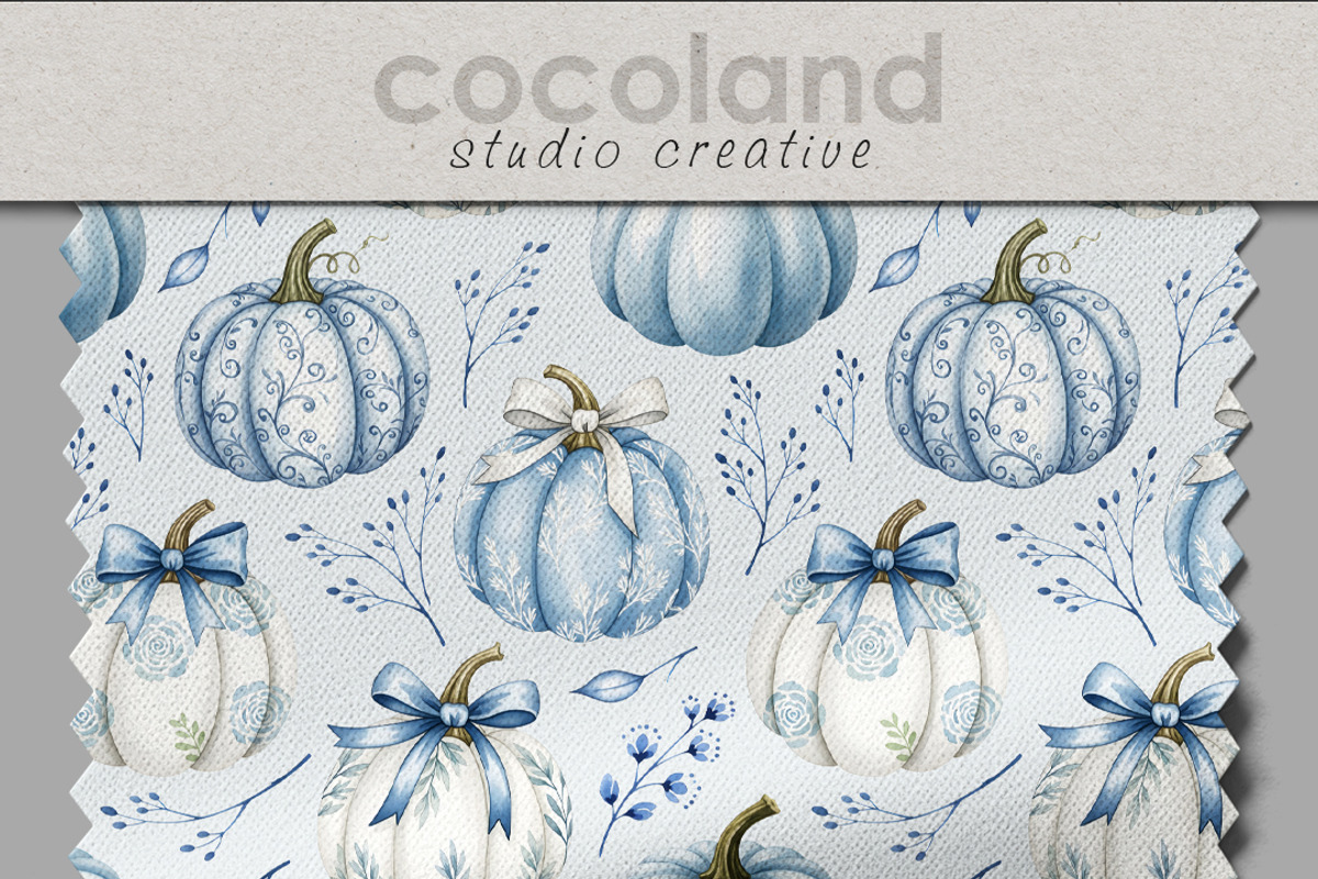 Blue White Pumpkins Seamless Pattern, a Pattern Graphic by Kreeya Art Shop (Photo 8 of 9)