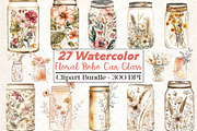 Floral Boho Can Glass Clipart, an Illustration by DreamCafeArt (Thumbnail 1 of 5)