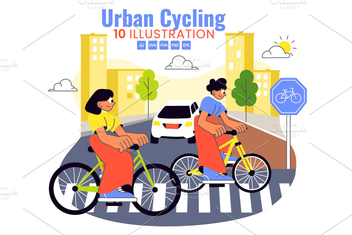 10 Urban Cycling Illustration, a Transportation Illustration by denayunebgt (Photo 1 of 4)