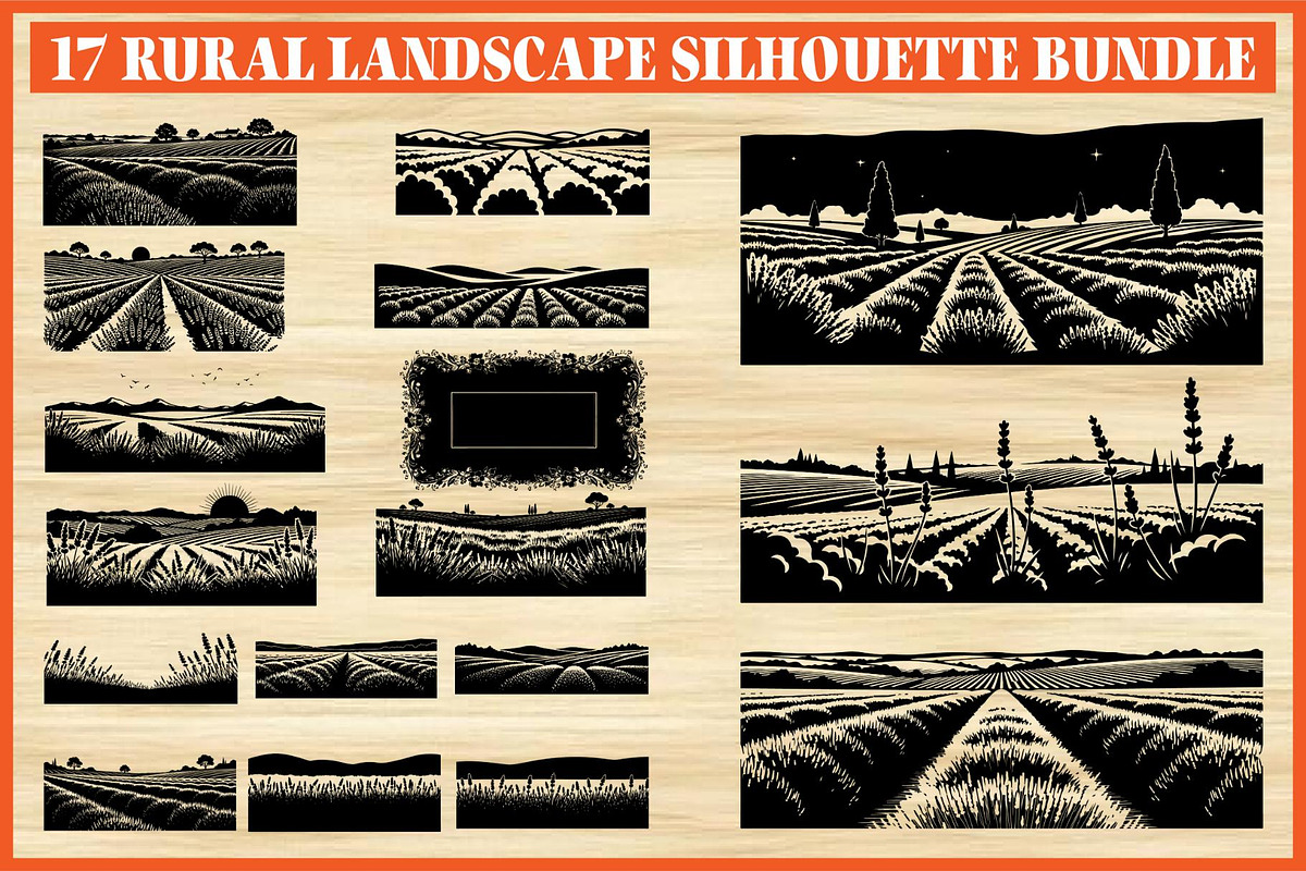 Rural Landscape Silhouette Bundle, an Object Illustration by Designer_Momina (Photo 1 of 8)