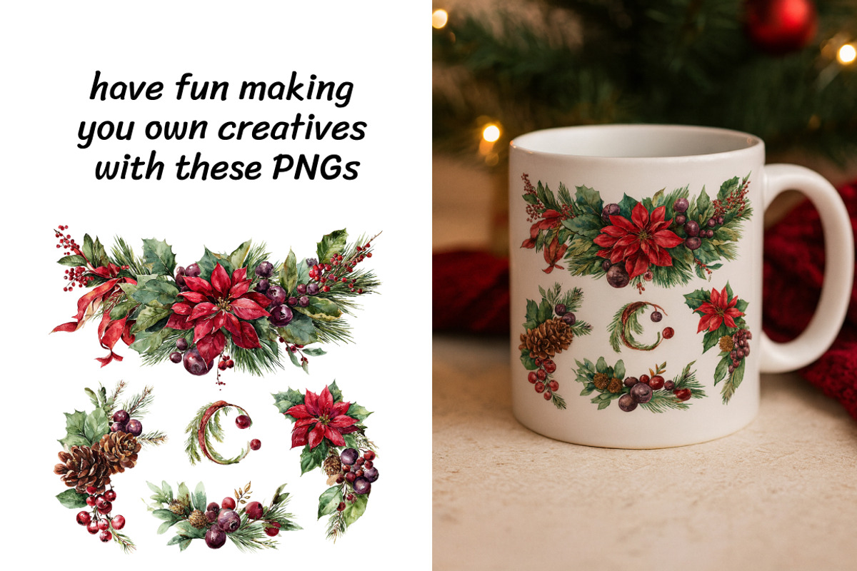 Watercolor Christmas Garland Clipart, a Decorative Illustration by InkyQueenArt (Photo 3 of 5)