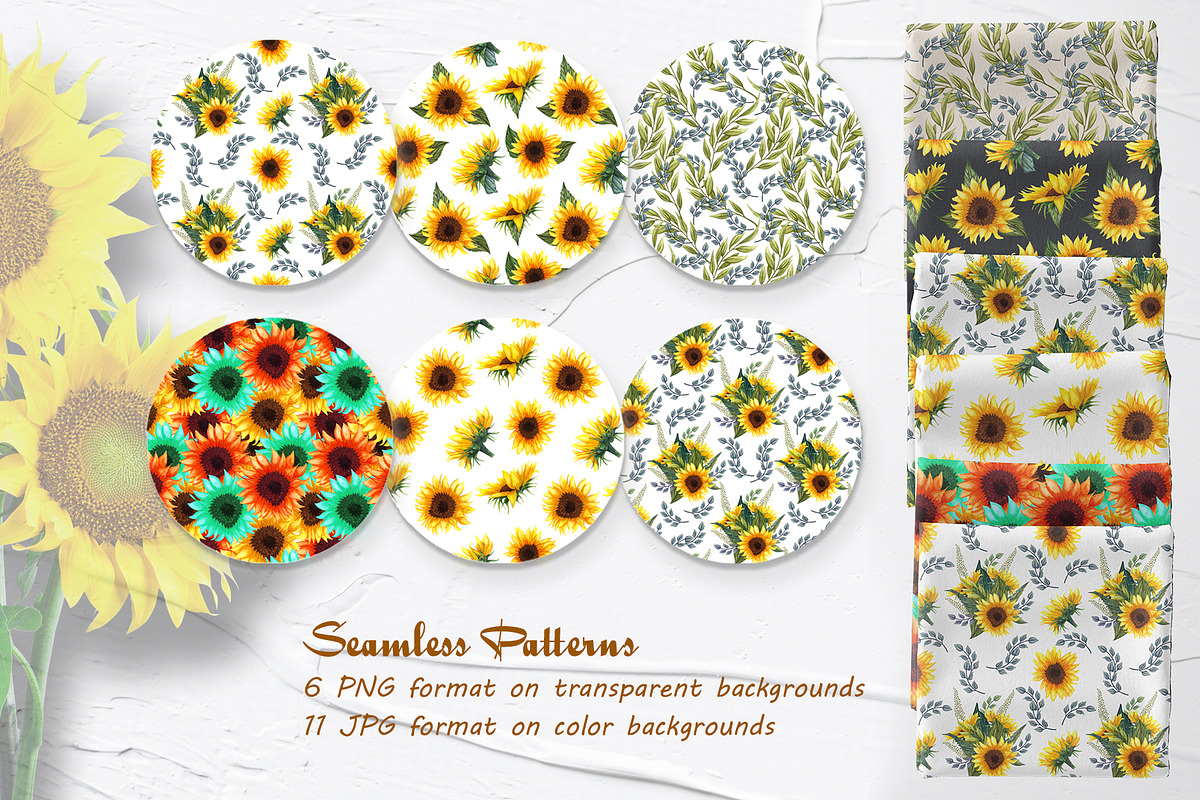 Sunflowers Watercolor Set, a Food Illustration by BarvArt (Photo 8 of 15)