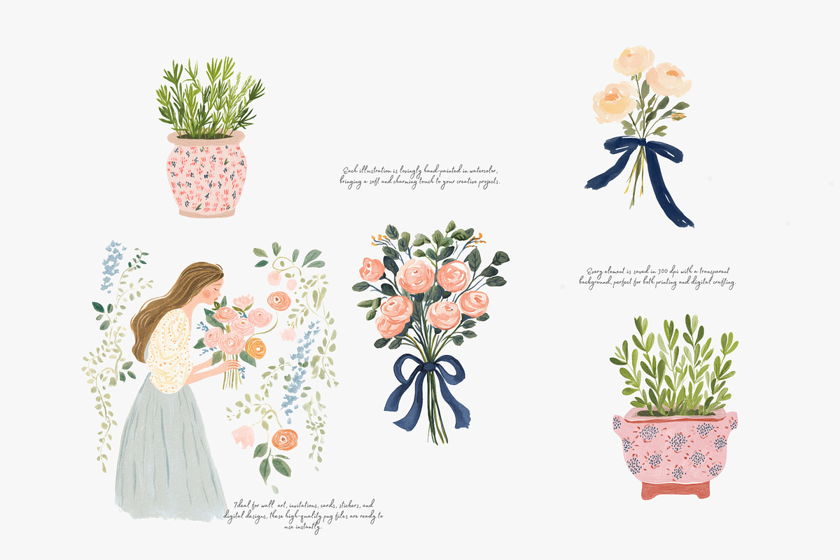 whimsical watercolor clipart set, a Decorative Illustration by Patishop Art (Photo 6 of 10)