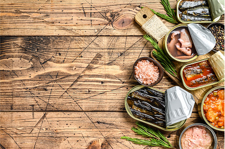 Various canned fish and seafood in a, a Food & Drink Photo by composter-box@mail.ru