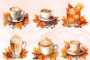 Watercolor Fall Drink Clipart