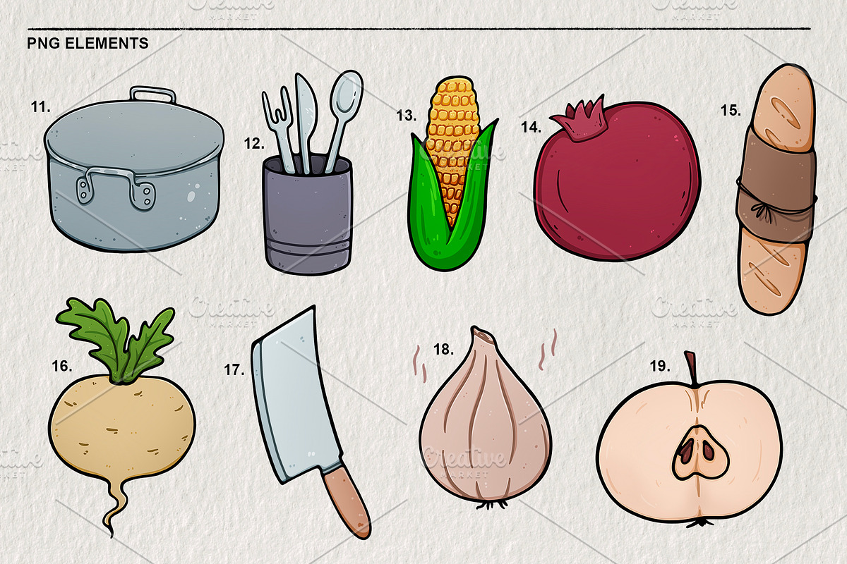 Kitchen set items and food 44 PNG, a Food Illustration by LOKSKIH (Photo 4 of 7)