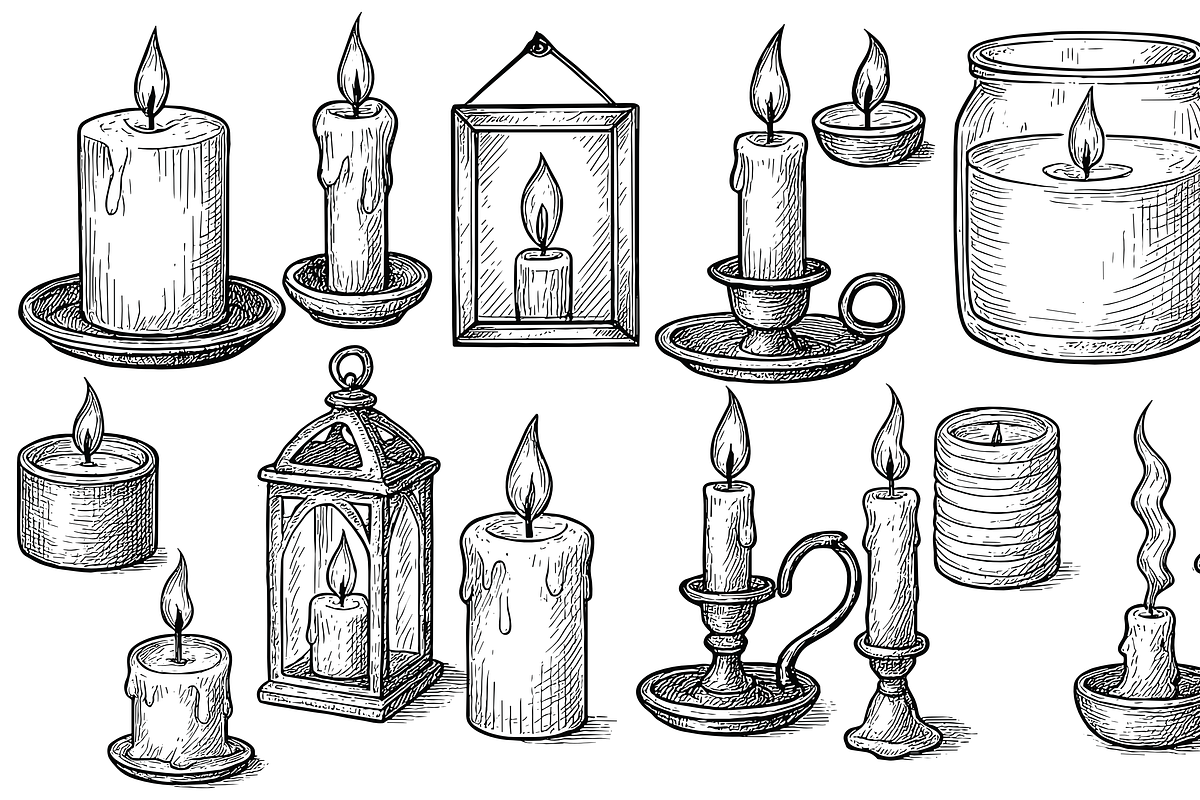 Hand Drawn Candle Illustration Set, an Object Graphic by Sempu