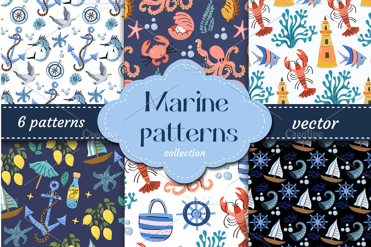 Playful marine pattern collection, an Animal Illustration by Lucia Fox
