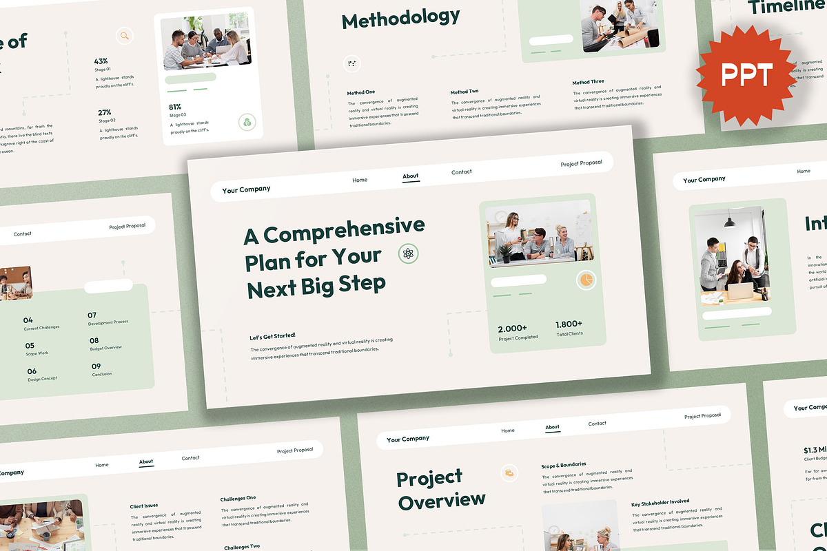 Cream Green Project Proposal PPT, a Presentation Template by Aiyari Graphic (Photo 1 of 5)