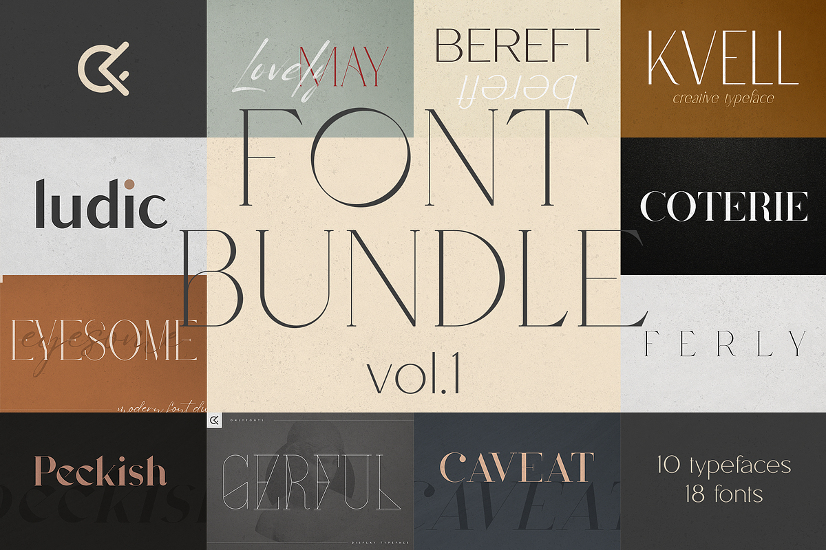 SALE! Font Bundle Vol.1 - 18 fonts, a Serif Font by Only Fonts (Photo 1 of 34)