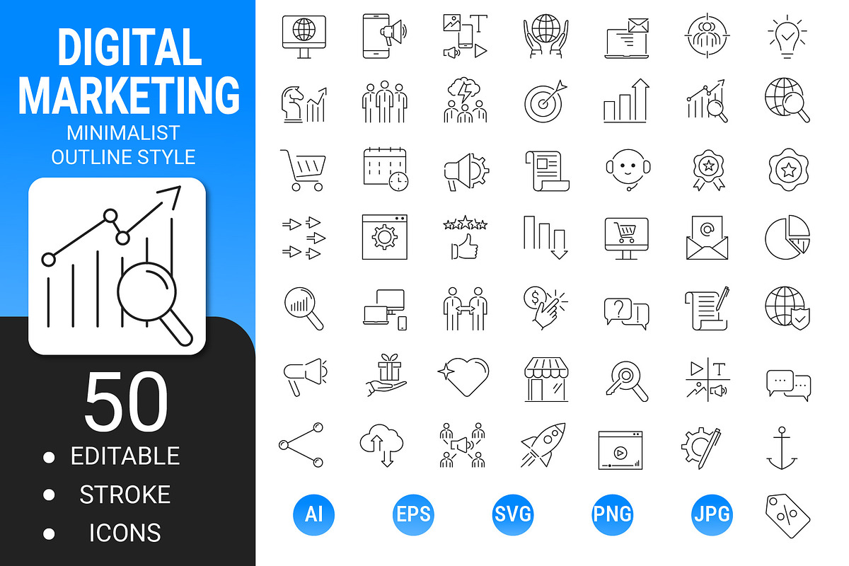 Digital Marketing outline icon set, an Outline Icon by Icons (Photo 1 of 3)