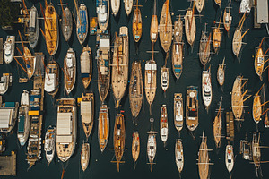 Overhead view of a busy port filled, a Photo by Iftikhar Alam