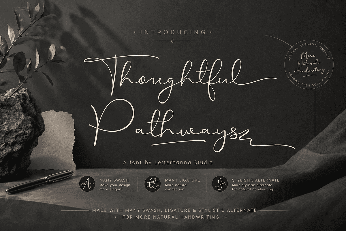 Thoughtful Pathways Font, a Handwritten Font by Letterhanna Studio (Photo 1 of 12)